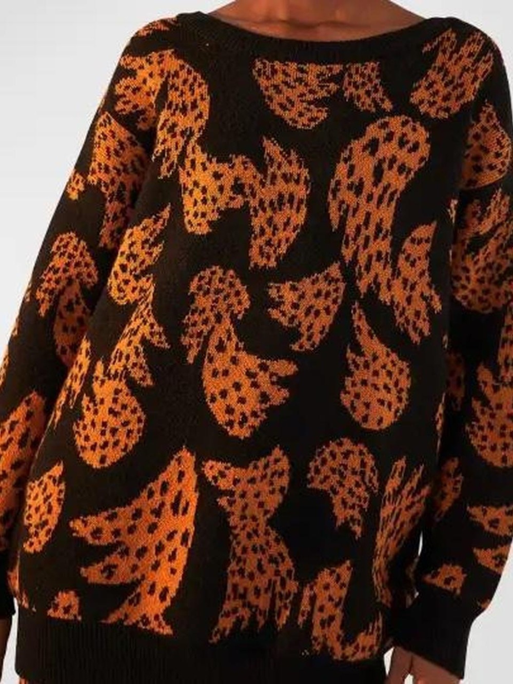 FARM Rio Black Crewneck Sweater with Orange Abstract Animal Print - Picture 3 of 7